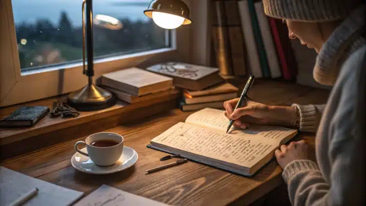 Personne ecrivant dans son journal personnel