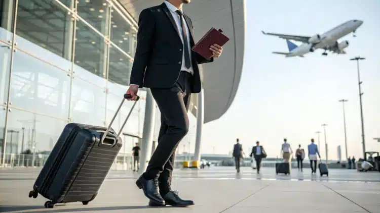 professionnel partant en voyage d'affaires en avion